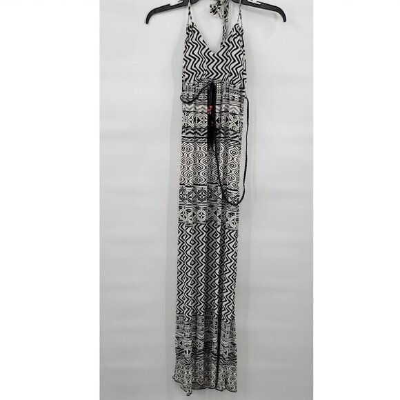 Valerie Bertinelli Women Black Sleeveless Open Back Aztec Maxi Dress Size 8 - Picture 1 of 12